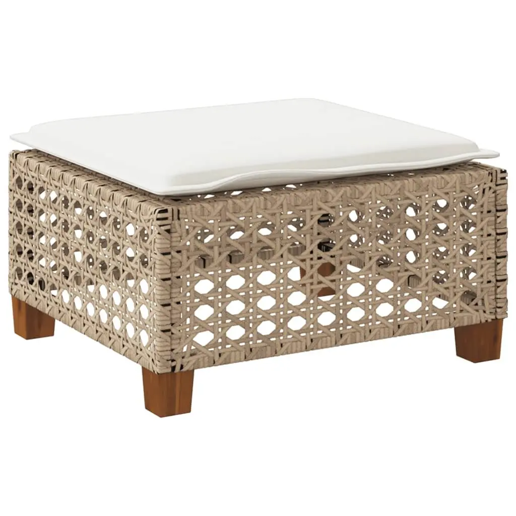 Outdoor Garden Stool with Cushion Beige Rattan 63.5 x 56 x 32 cm