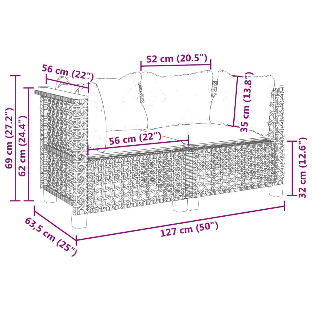 Outdoor Corner Sofa Set Garden Lounge Seating 2 Piece Black