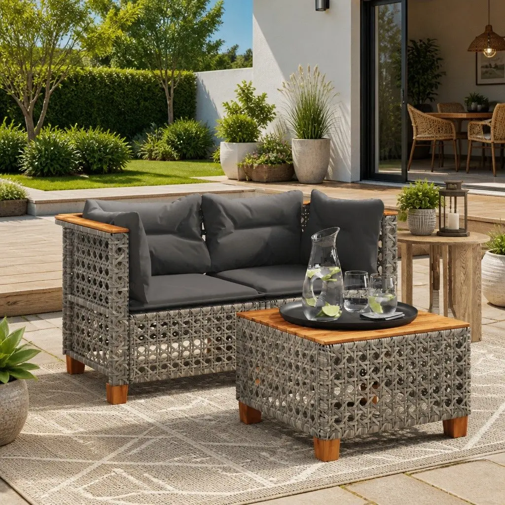 Grey Modular Garden Corner Sofa Set with Cushions