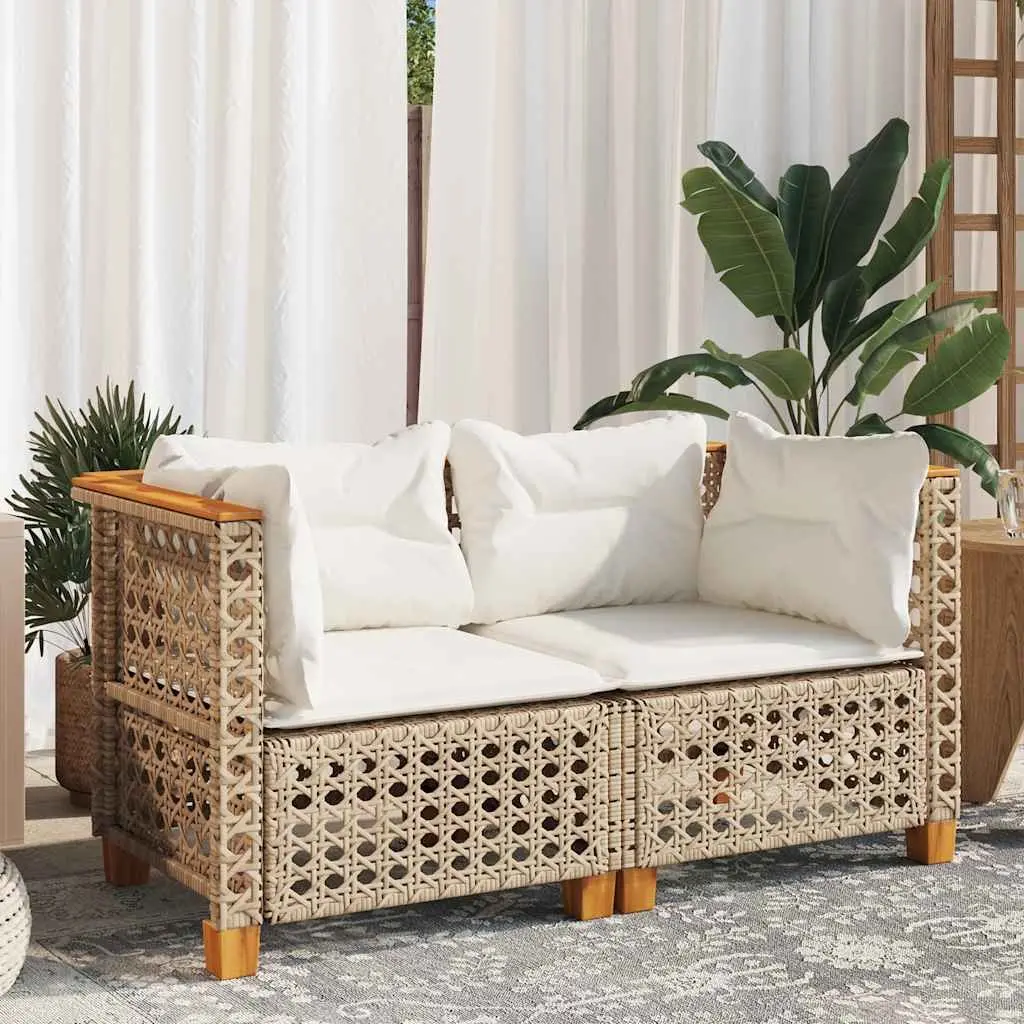 Outdoor Corner Sofa Set Garden Lounge Seating 2 Piece Beige Poly