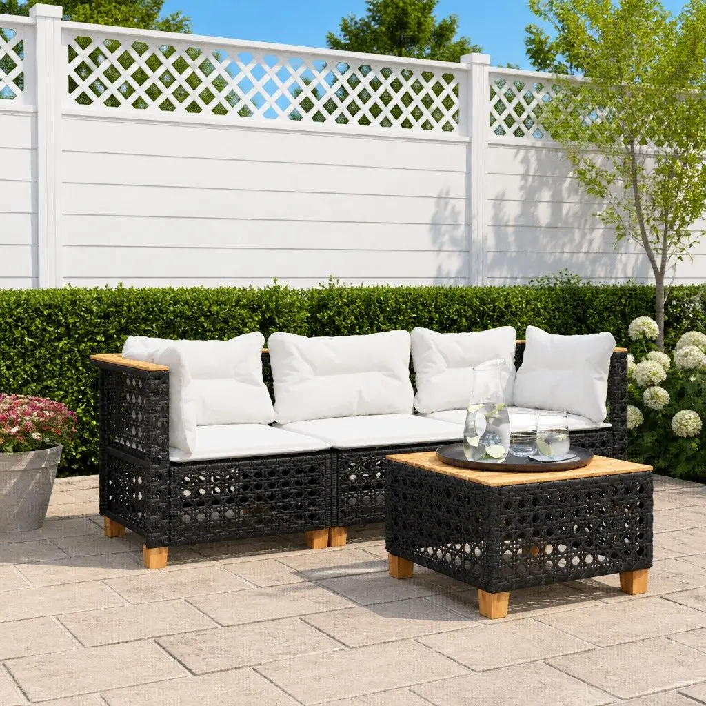3 Seater Garden Lounge Sofa Black PE Rattan with Cushions Modular Outdoor Furniture