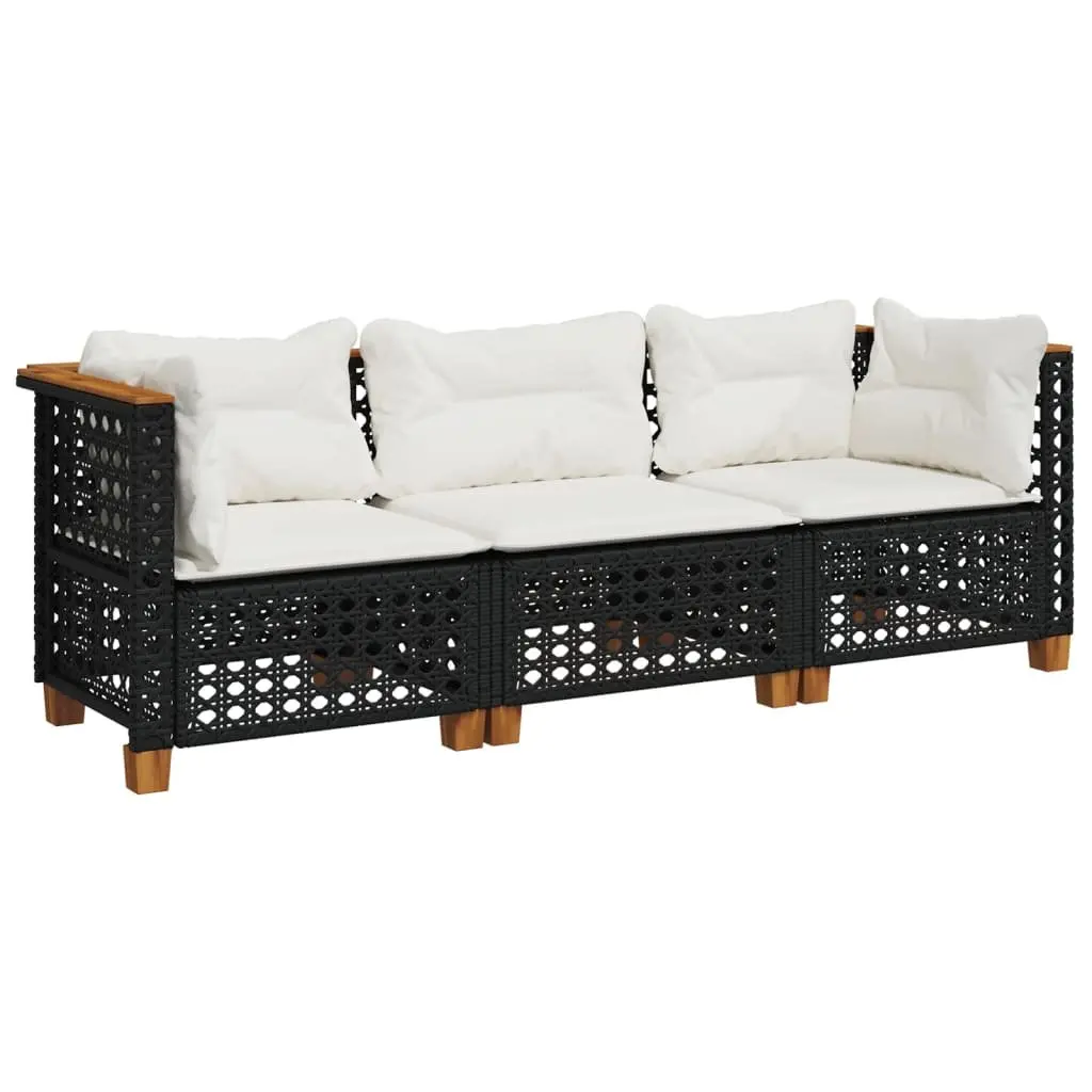 3 Seater Garden Lounge Sofa Black PE Rattan with Cushions Modular Outdoor Furniture