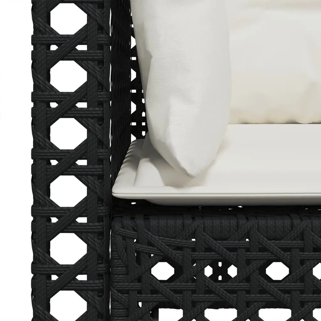 3 Seater Garden Lounge Sofa Black PE Rattan with Cushions Modular Outdoor Furniture