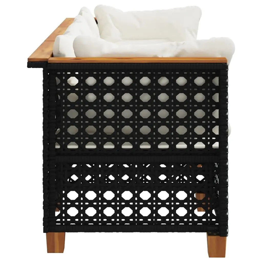 3 Seater Garden Lounge Sofa Black PE Rattan with Cushions Modular Outdoor Furniture