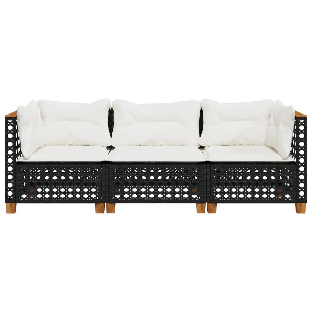 3 Seater Garden Lounge Sofa Black PE Rattan with Cushions Modular Outdoor Furniture