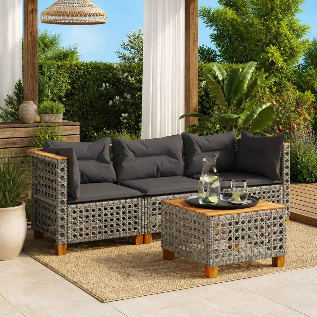 3-Seater Outdoor Garden Sofa for Patio Grey Poly Rattan with Cushions