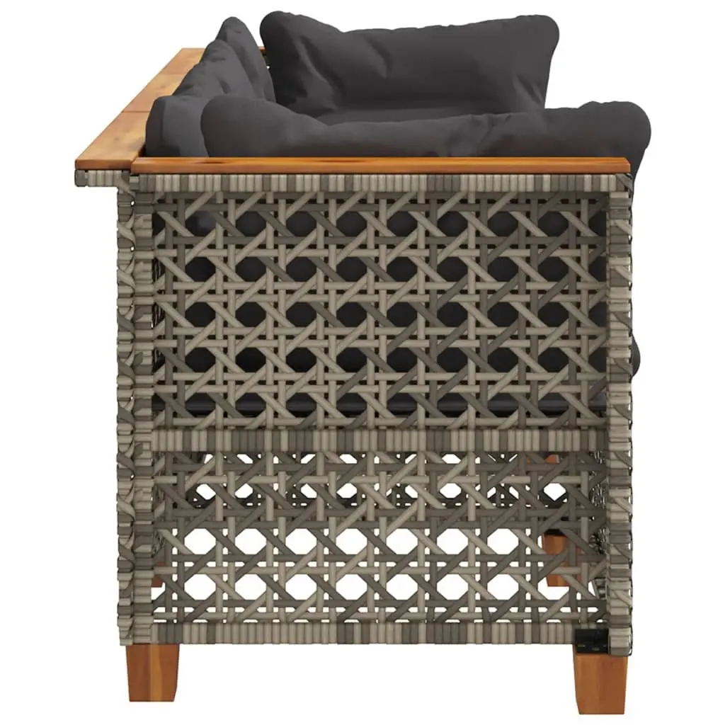 3-Seater Outdoor Garden Sofa for Patio Grey Poly Rattan with Cushions