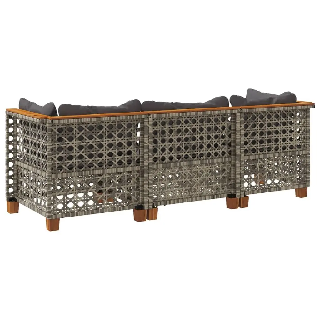 3-Seater Outdoor Garden Sofa for Patio Grey Poly Rattan with Cushions