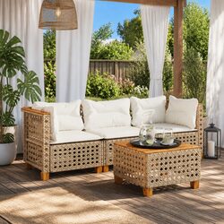 3-Seater Outdoor Sofa: Beige PE Rattan, 3-Seat Capacity