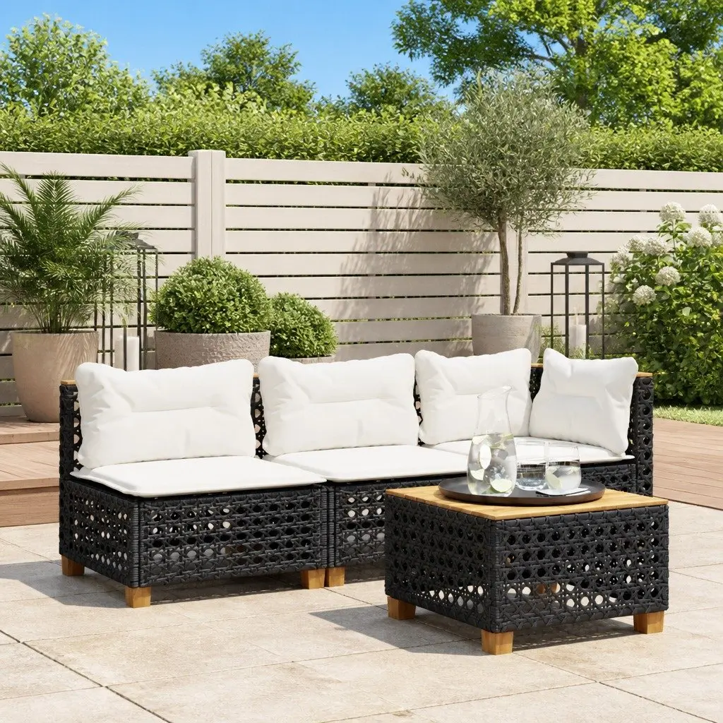 3-Seater Outdoor Garden Sofa Black Poly Rattan Lounge Seating