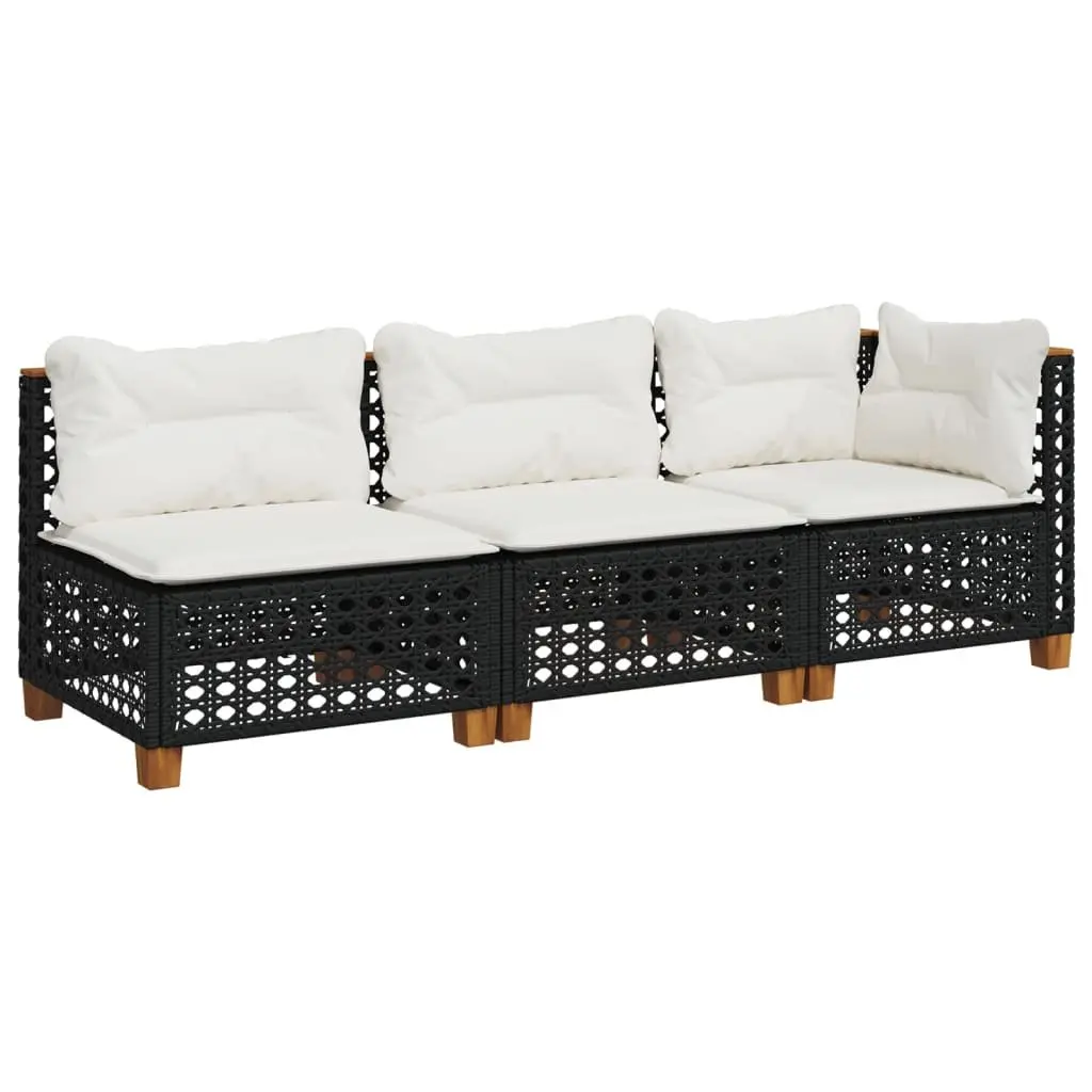 3-Seater Outdoor Garden Sofa Black Poly Rattan Lounge Seating