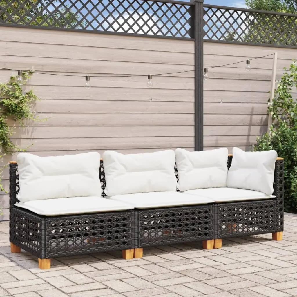 3-Seater Outdoor Garden Sofa Black Poly Rattan Lounge Seating