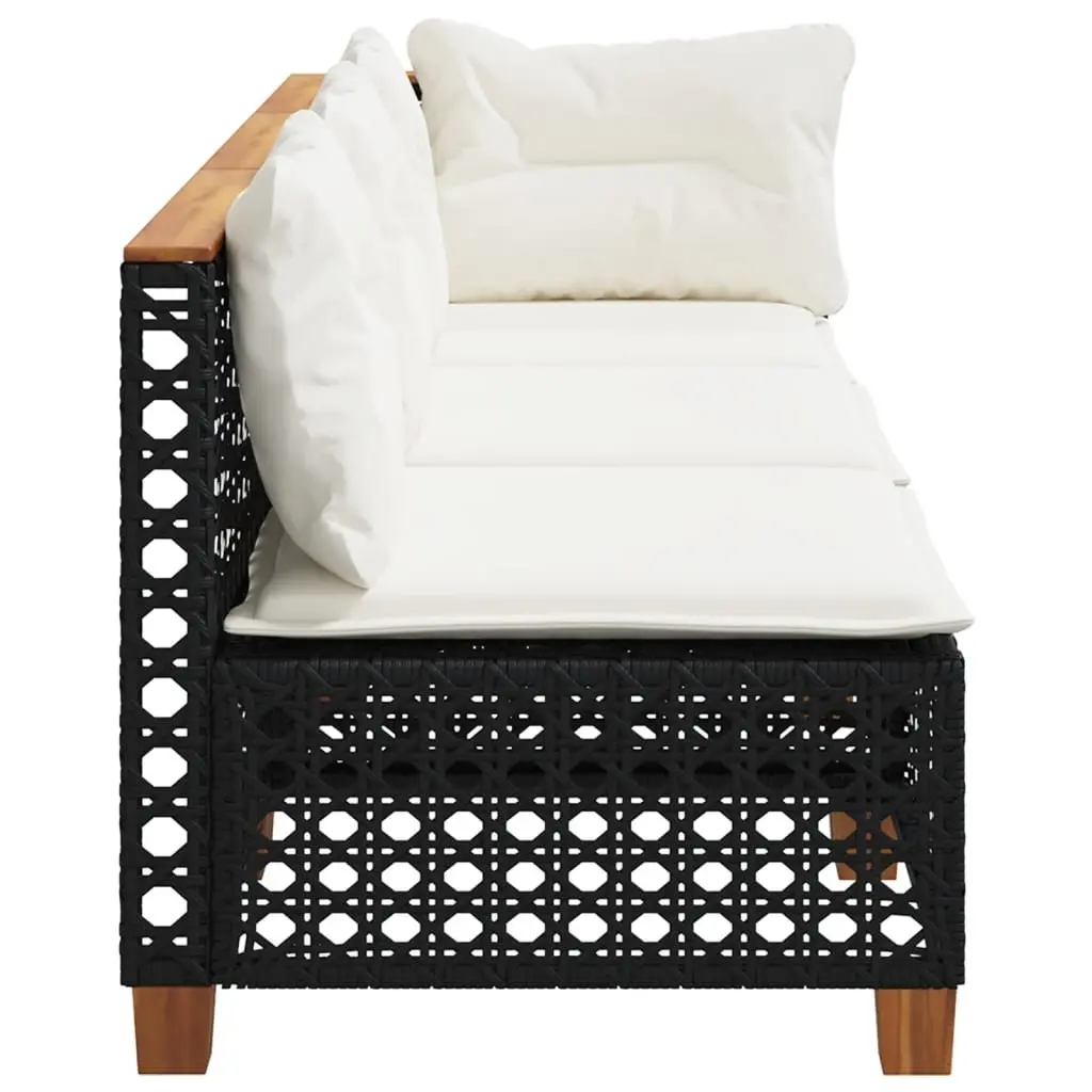 3-Seater Outdoor Garden Sofa Black Poly Rattan Lounge Seating