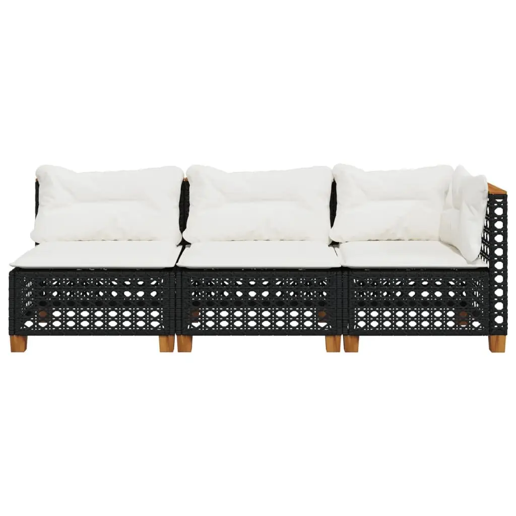 3-Seater Outdoor Garden Sofa Black Poly Rattan Lounge Seating