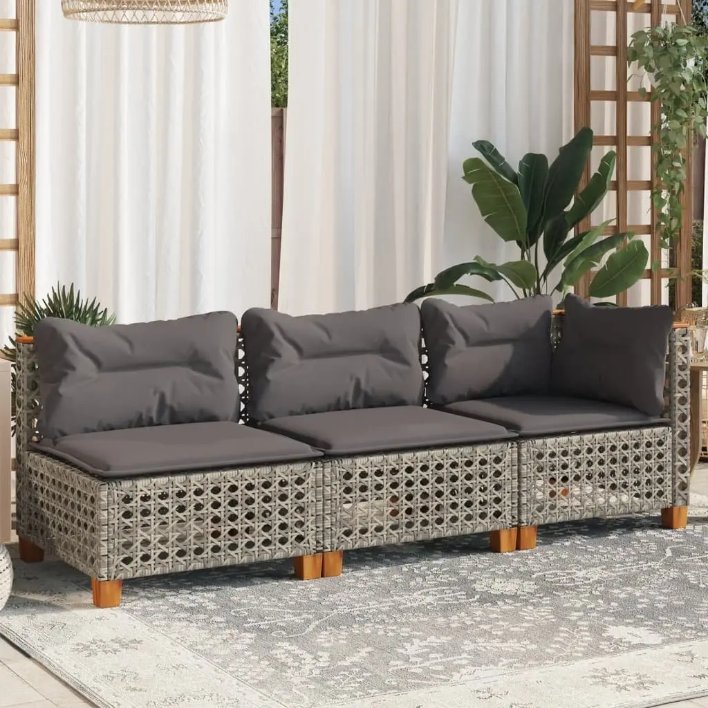 3 Seater Modular Outdoor Sofa for Garden in Grey Poly Rattan with Cushions