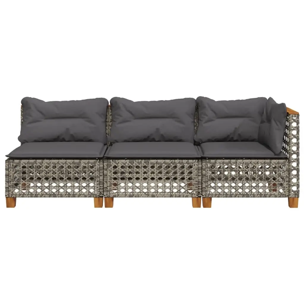 3 Seater Modular Outdoor Sofa for Garden in Grey Poly Rattan with Cushions