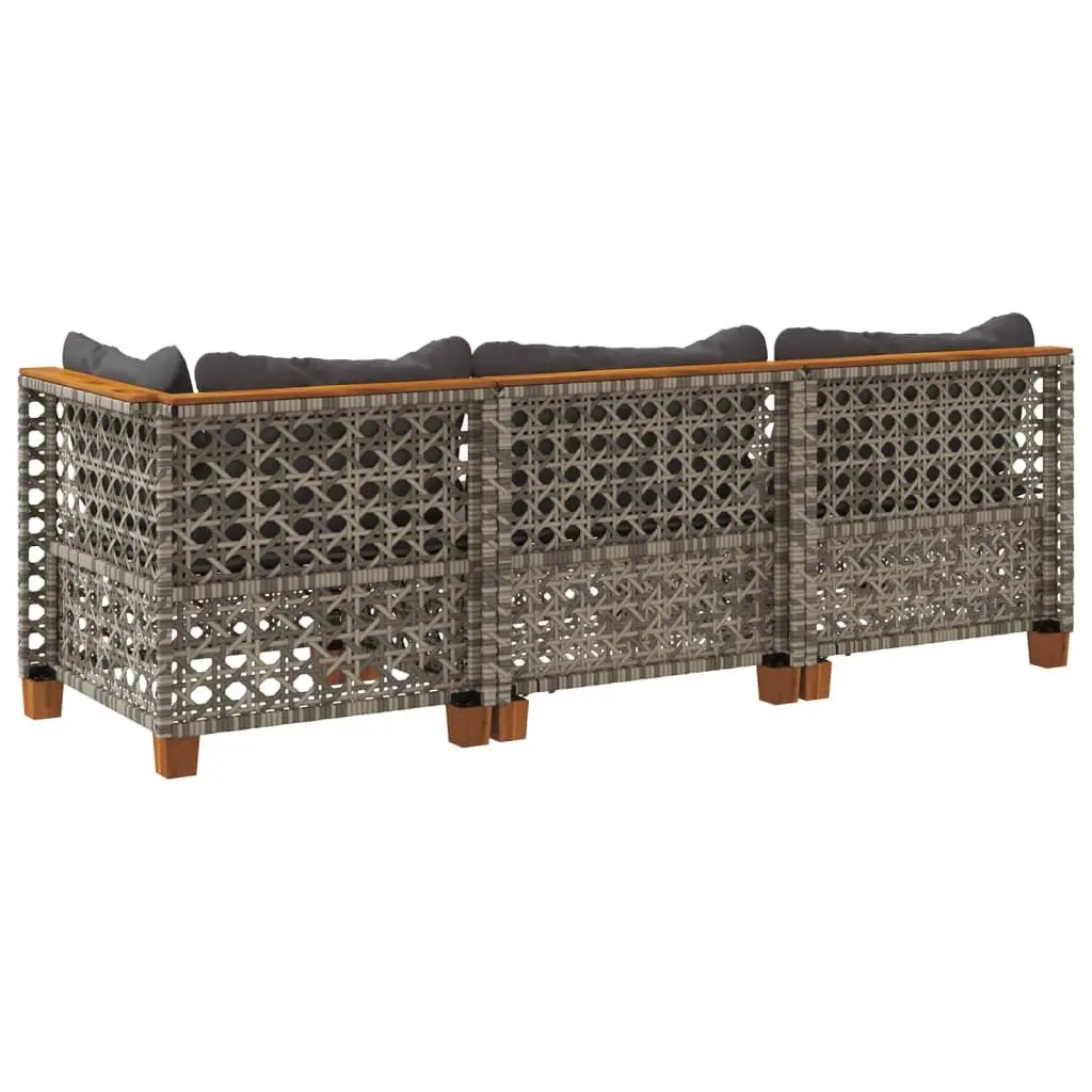 3 Seater Modular Outdoor Sofa for Garden in Grey Poly Rattan with Cushions