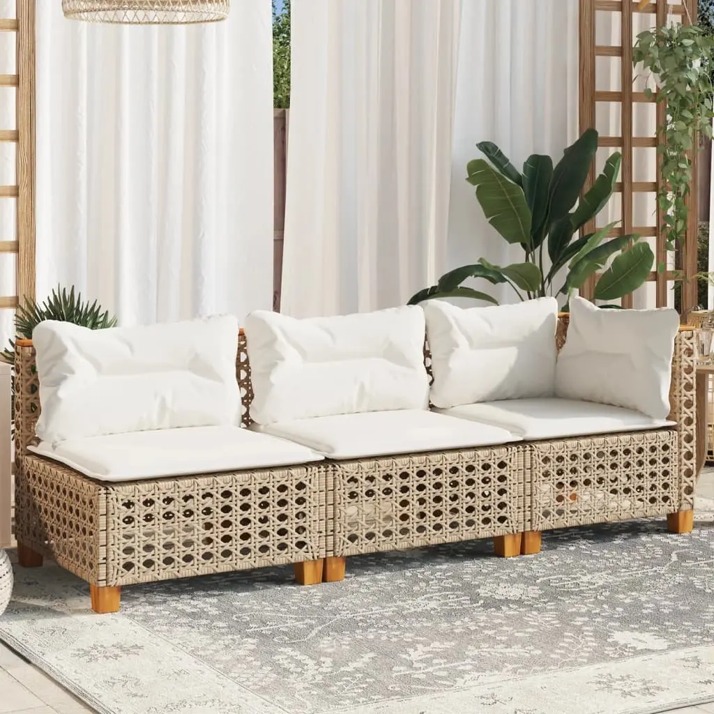 Outdoor Garden Sofa 3-Seater with Cushions Beige PE Rattan Lounge Furniture