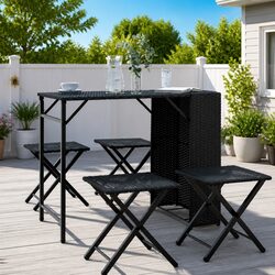 5-Piece Foldable Black Garden Dining Set with Stools
