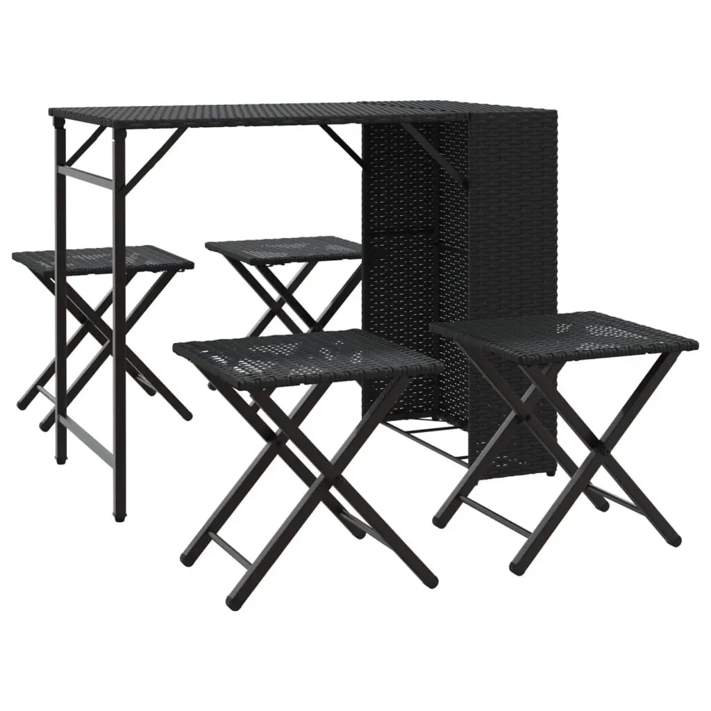 5-Piece Foldable Black Garden Dining Set with Stools