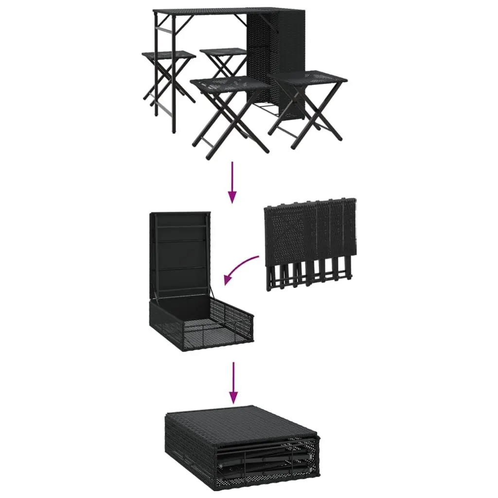 5-Piece Foldable Black Garden Dining Set with Stools