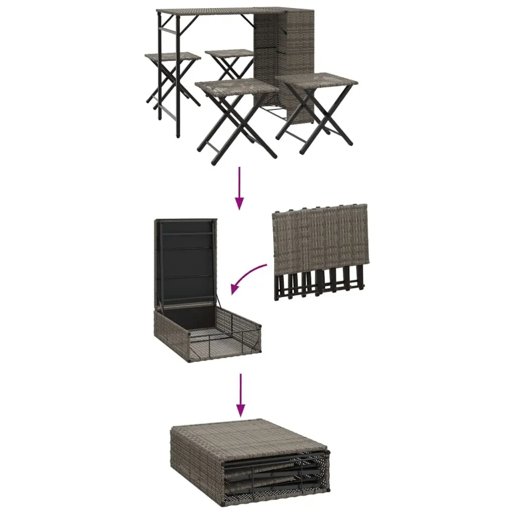 5-Piece Grey Foldable Outdoor Dining Set