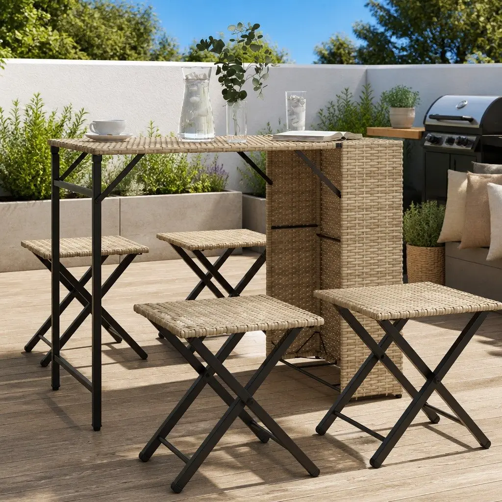 Garden Dining Set 5 Piece Outdoor Furniture Patio Backyard Beige