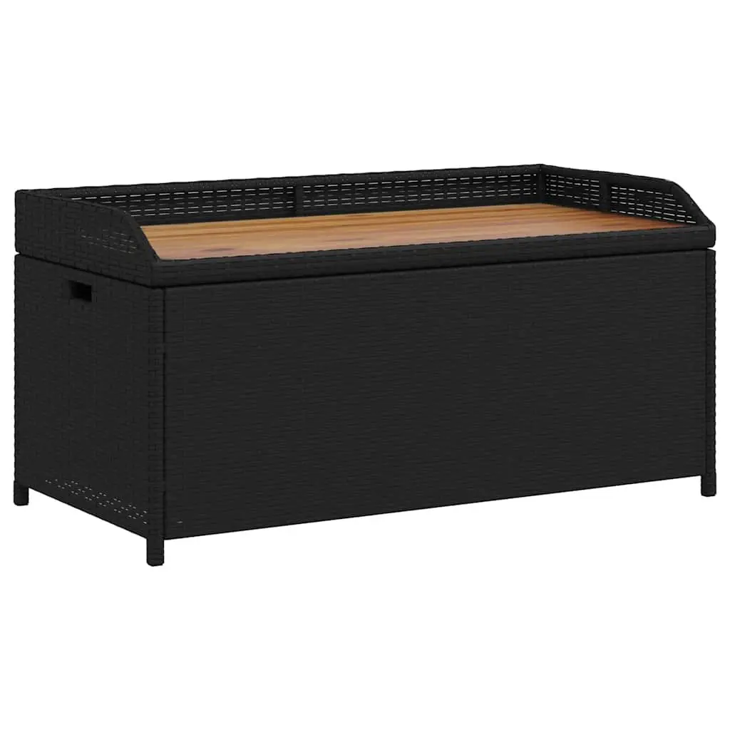 Outdoor Storage Bench Black Garden Seating Box PE Rattan Acacia Wood 100x50x52cm