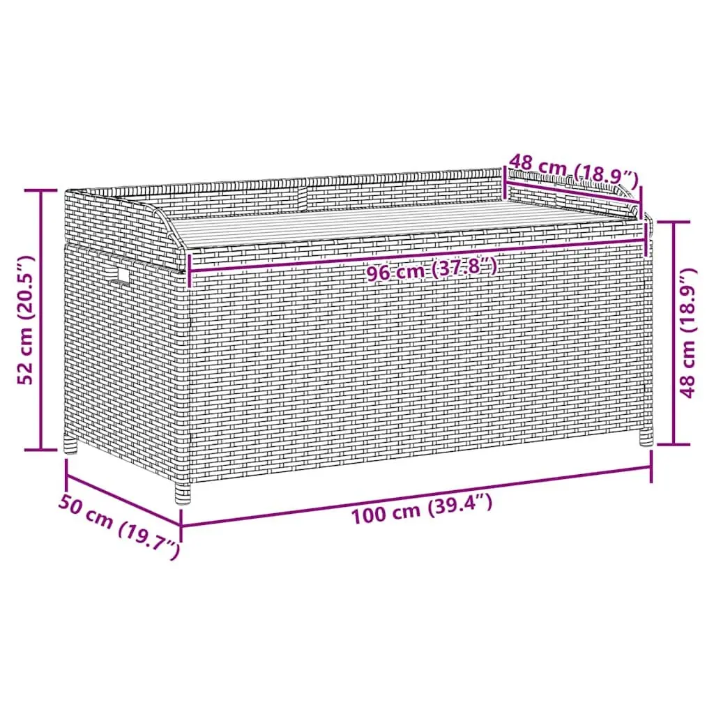 Outdoor Storage Bench Black Garden Seating Box PE Rattan Acacia Wood 100x50x52cm