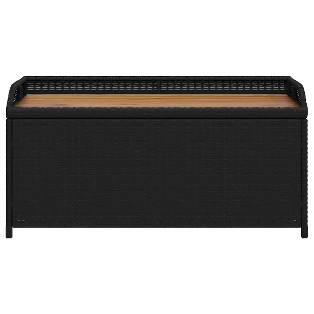 Outdoor Storage Bench Black Garden Seating Box PE Rattan Acacia Wood 100x50x52cm