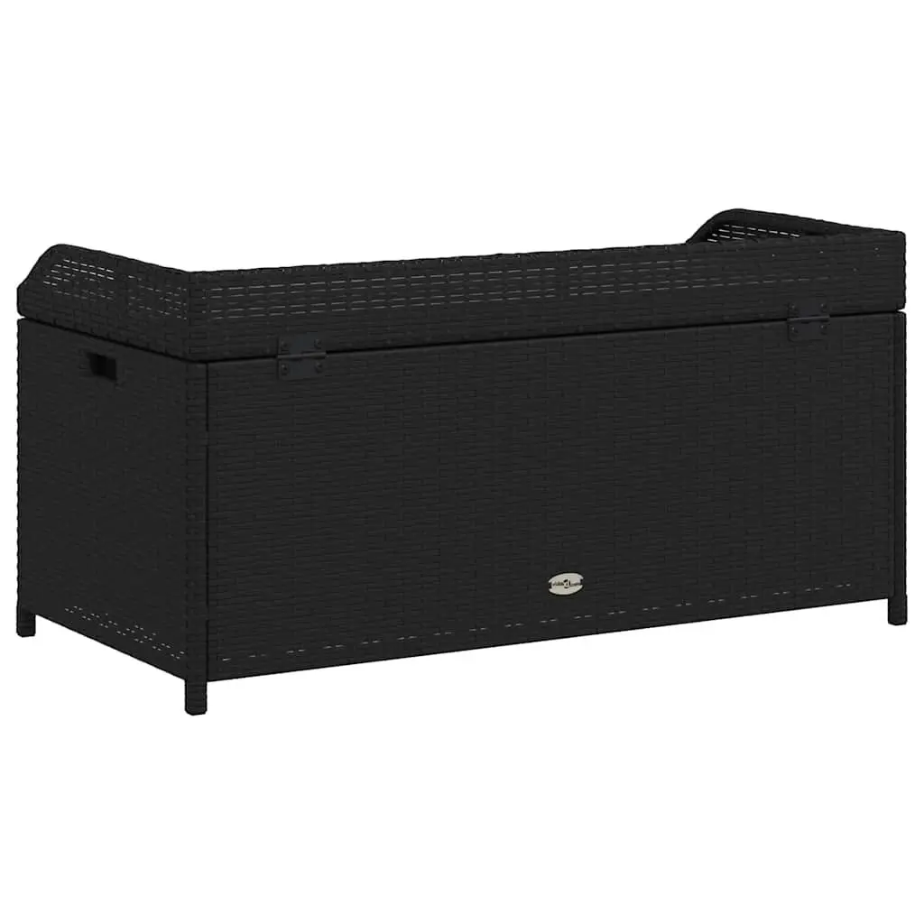 Outdoor Storage Bench Black Garden Seating Box PE Rattan Acacia Wood 100x50x52cm