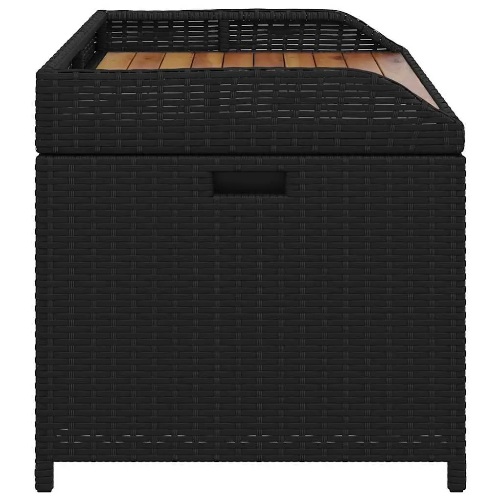 Outdoor Storage Bench Black Garden Seating Box PE Rattan Acacia Wood 100x50x52cm