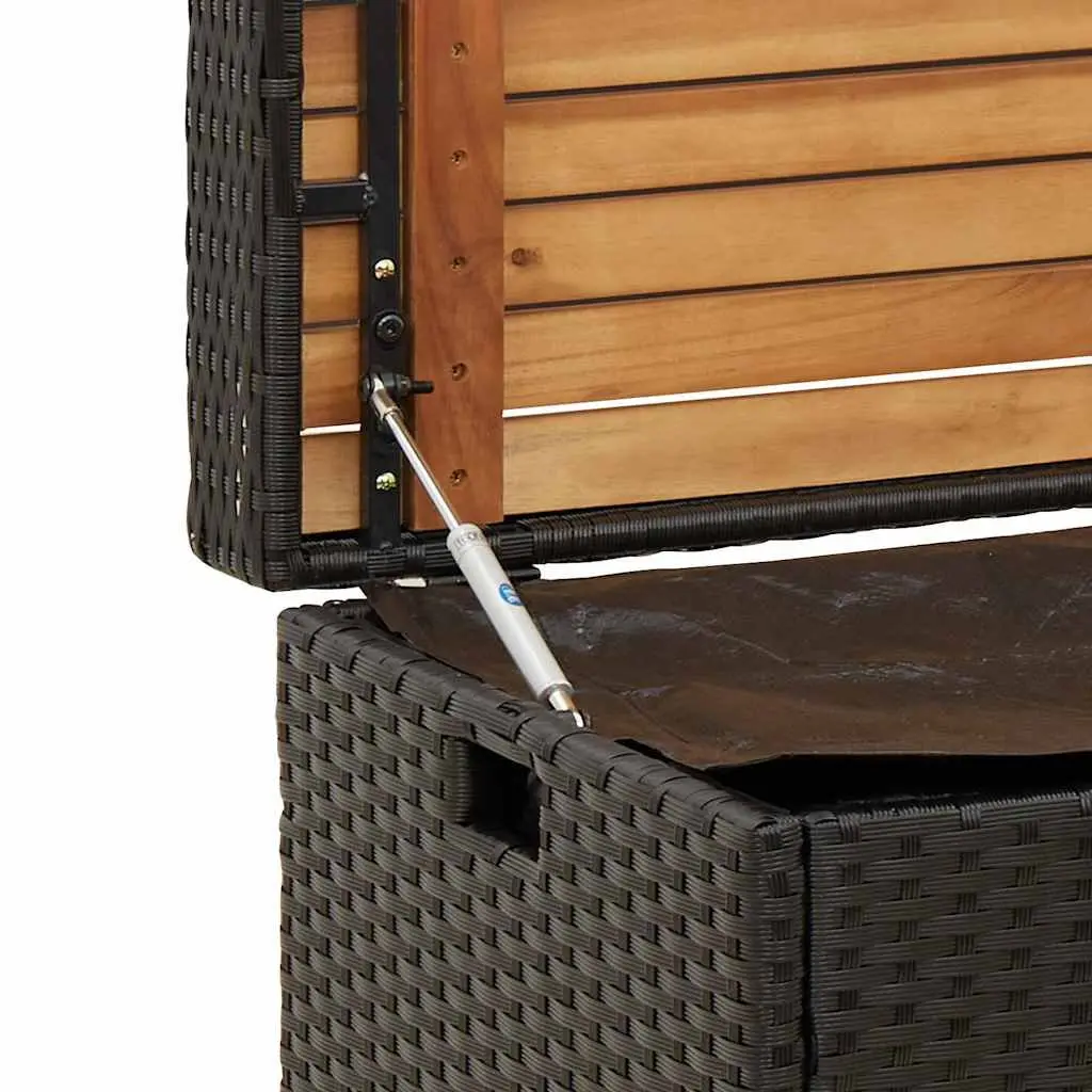 Outdoor Storage Bench Black Garden Seating Box PE Rattan Acacia Wood 100x50x52cm