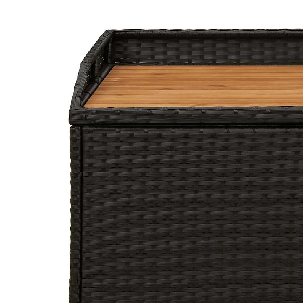 Outdoor Storage Bench Black Garden Seating Box PE Rattan Acacia Wood 100x50x52cm