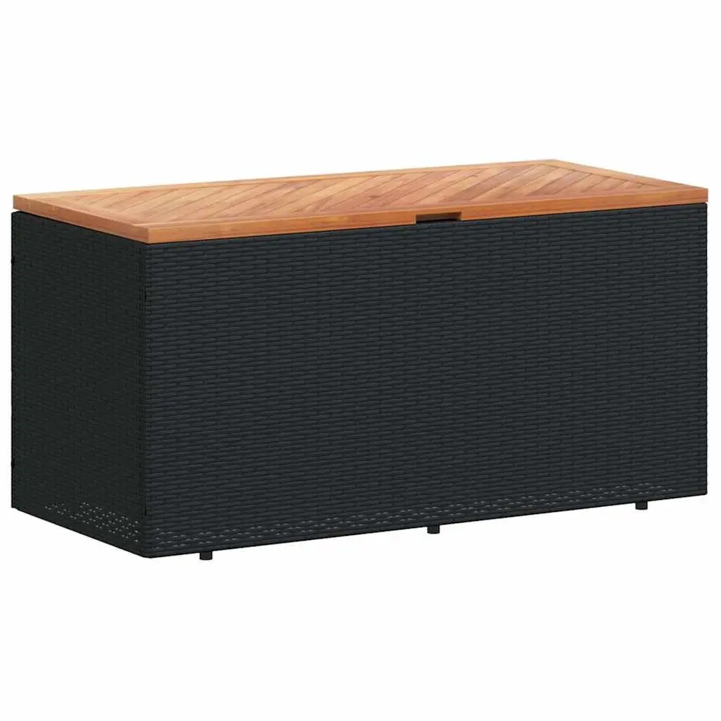 Garden Storage Box Black Outdoor Furniture Bench Seat Poly Rattan Acacia Wood