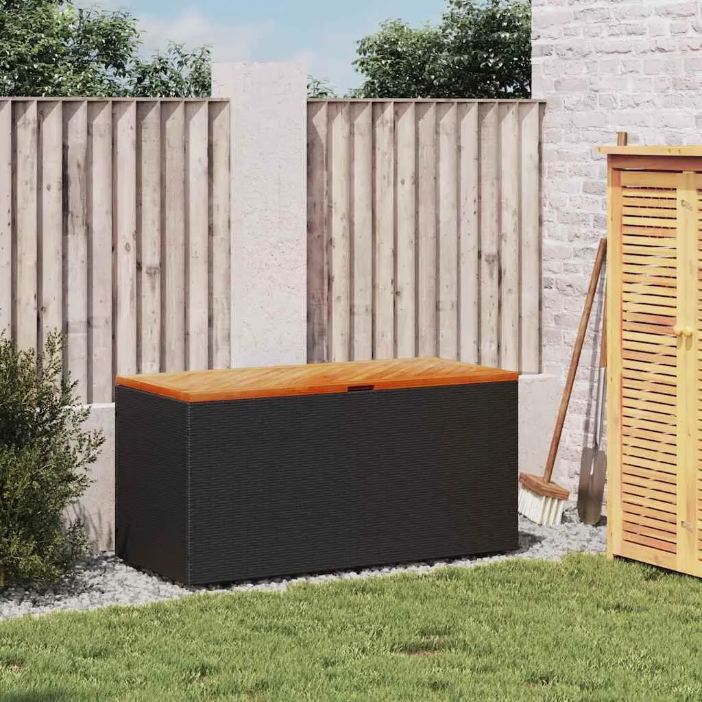 Garden Storage Box Black Outdoor Furniture Bench Seat Poly Rattan Acacia Wood