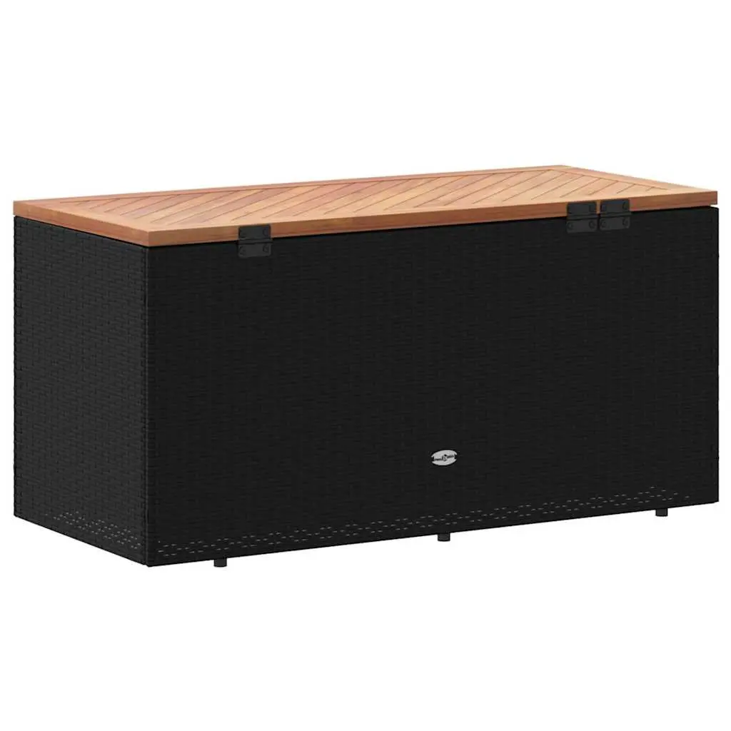 Garden Storage Box Black Outdoor Furniture Bench Seat Poly Rattan Acacia Wood