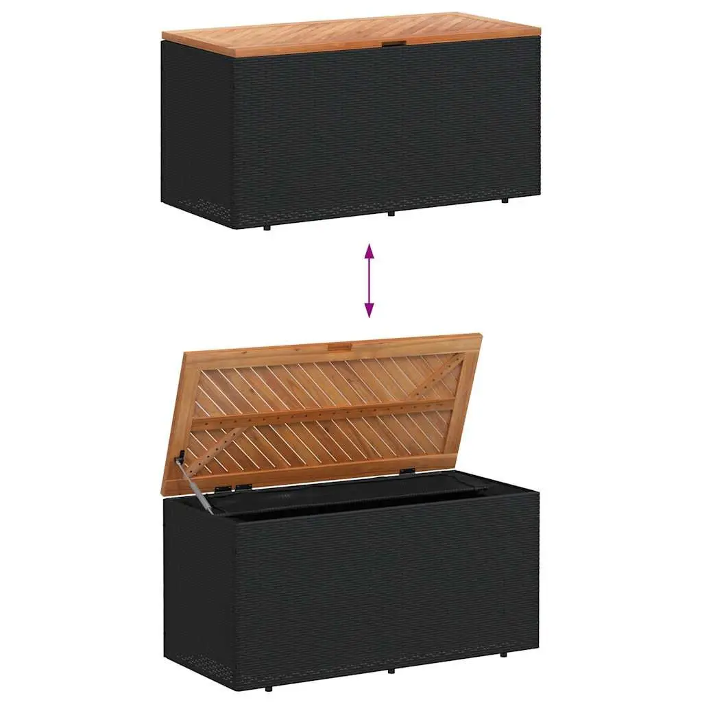 Garden Storage Box Black Outdoor Furniture Bench Seat Poly Rattan Acacia Wood