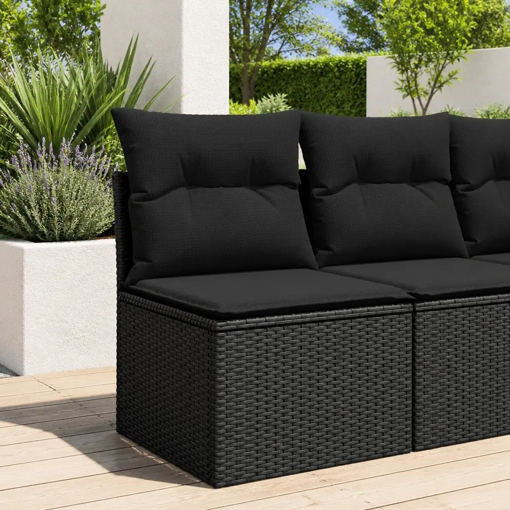 Black PE Rattan Outdoor Armless Sofa with Washable Cushions