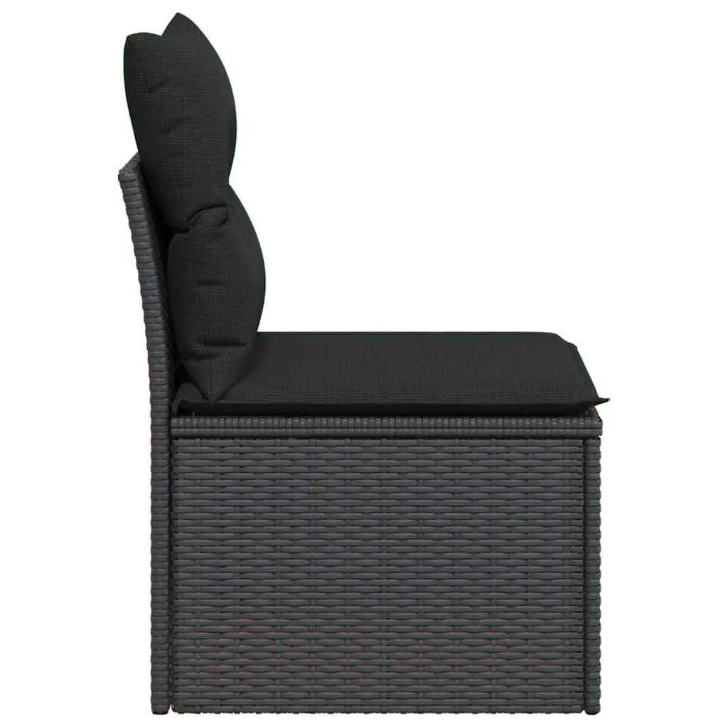 Black PE Rattan Outdoor Armless Sofa with Washable Cushions