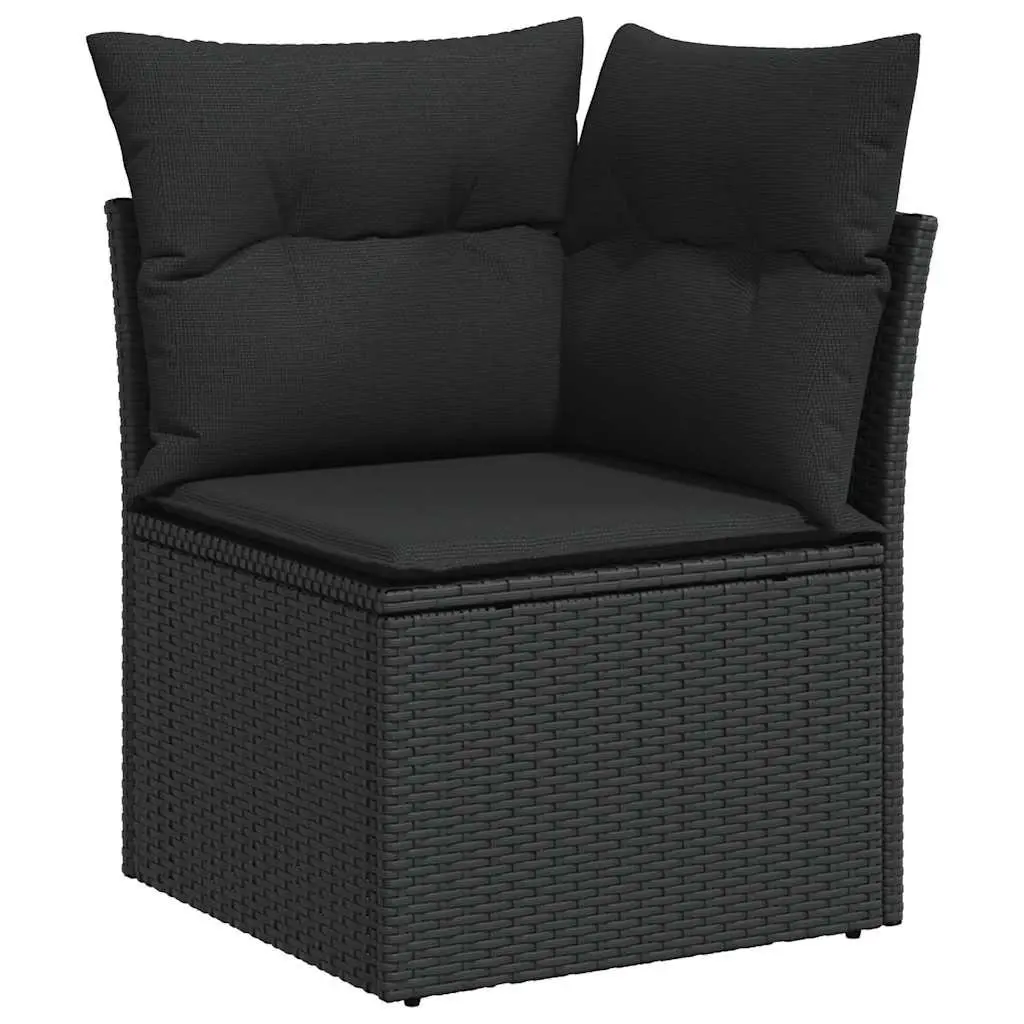 Garden Corner Sofa Outdoor Seating Set Black Poly Rattan with Cushions