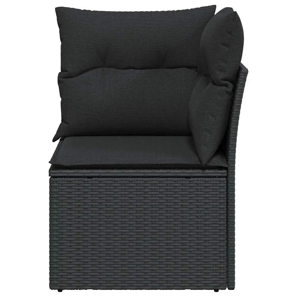 Garden Corner Sofa Outdoor Seating Set Black Poly Rattan with Cushions