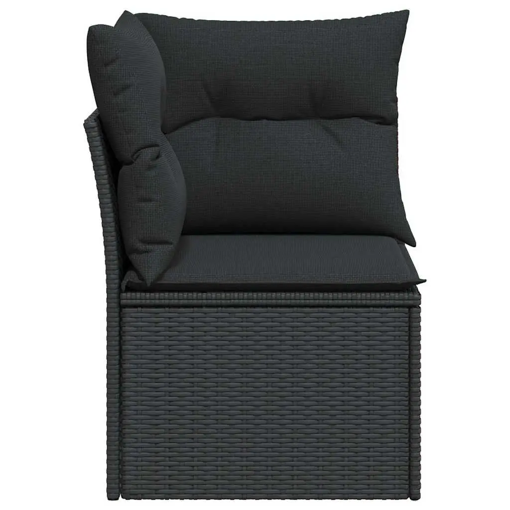 Garden Corner Sofa Outdoor Seating Set Black Poly Rattan with Cushions