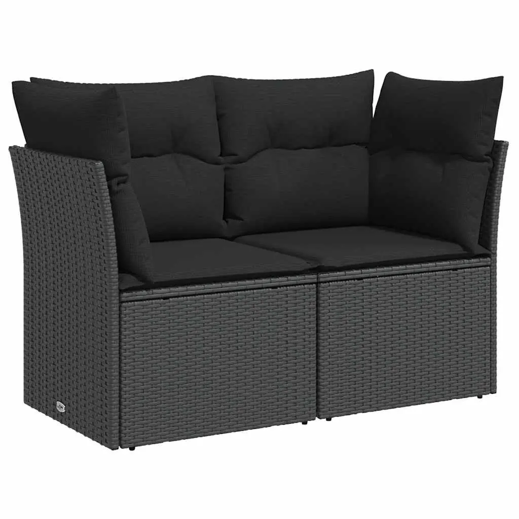 Outdoor Garden Sofa 2-Seater Black Poly Rattan with Cushions