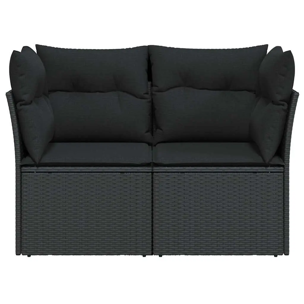 Outdoor Garden Sofa 2-Seater Black Poly Rattan with Cushions