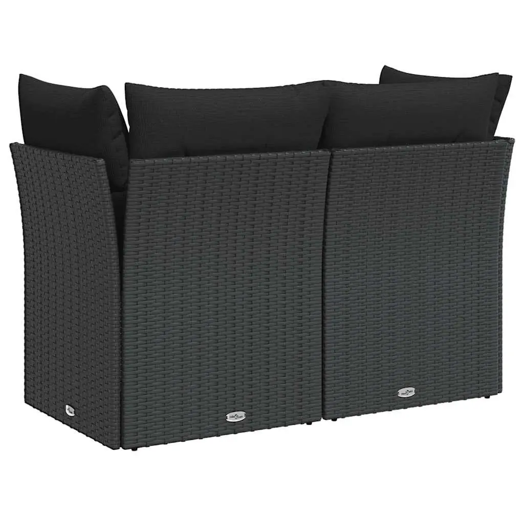 Outdoor Garden Sofa 2-Seater Black Poly Rattan with Cushions