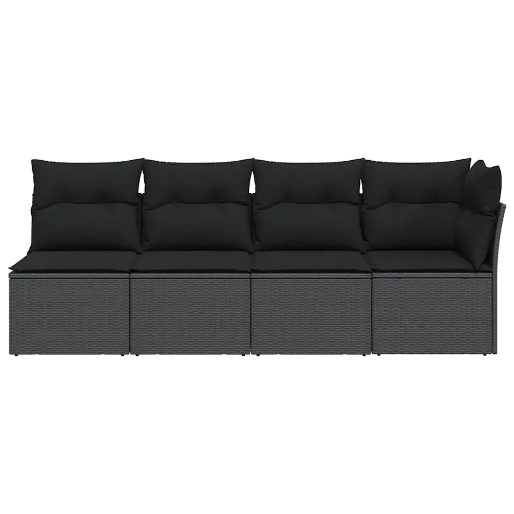 4-Seater Garden Sofa with Cushions Outdoor Patio Furniture Black Rattan Lounge