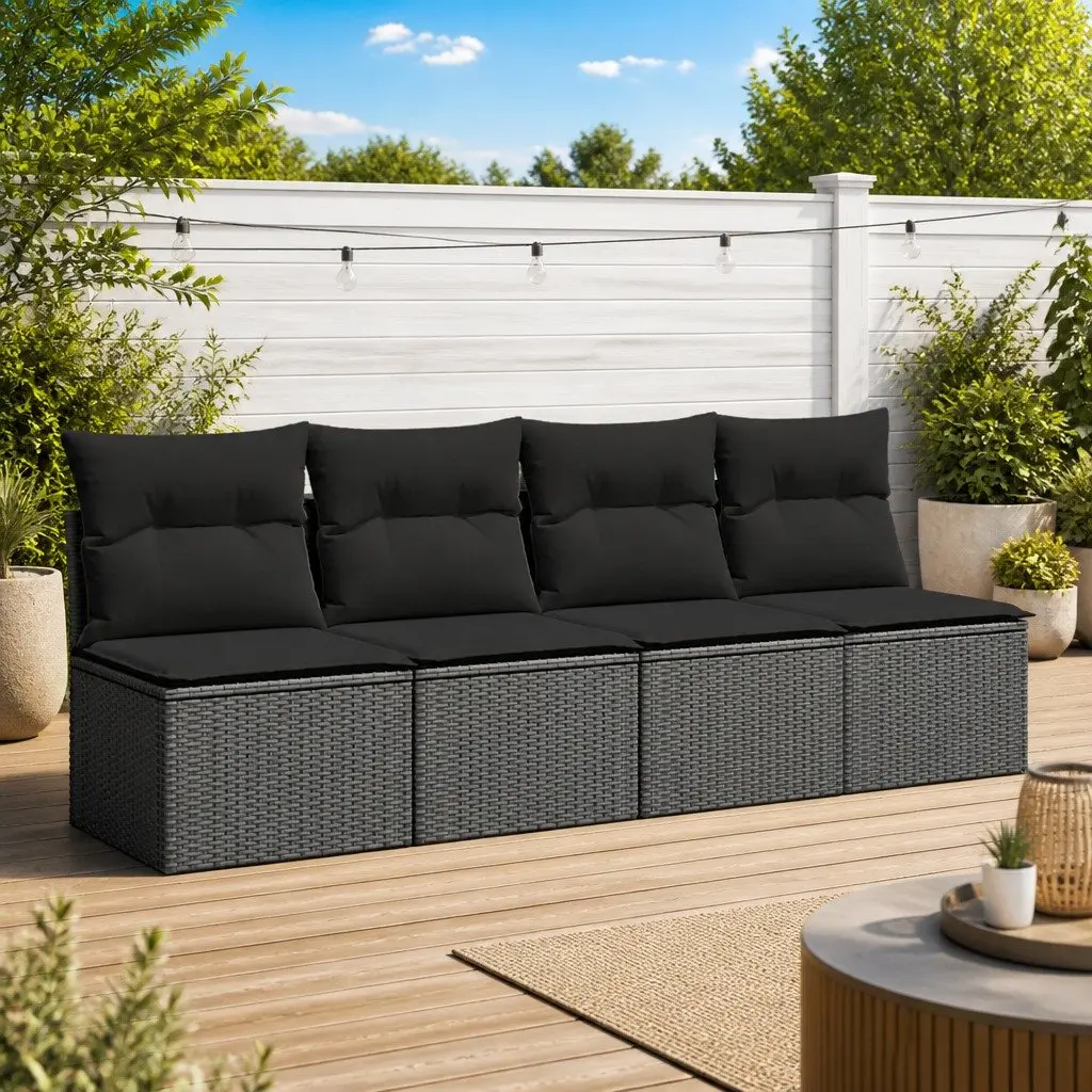 Outdoor Garden Sofa 4-Seater Modular Black PE Rattan with Cushions