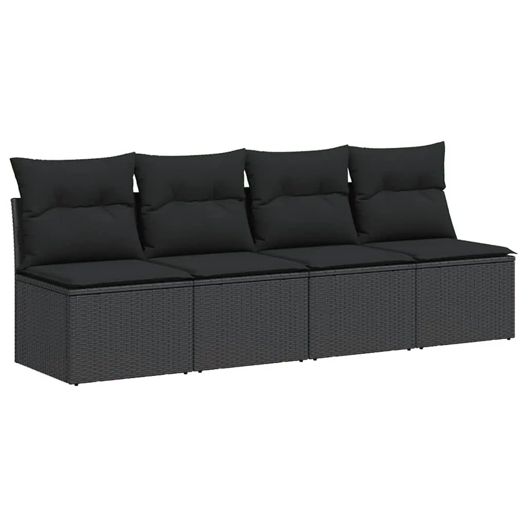 Outdoor Garden Sofa 4-Seater Modular Black PE Rattan with Cushions