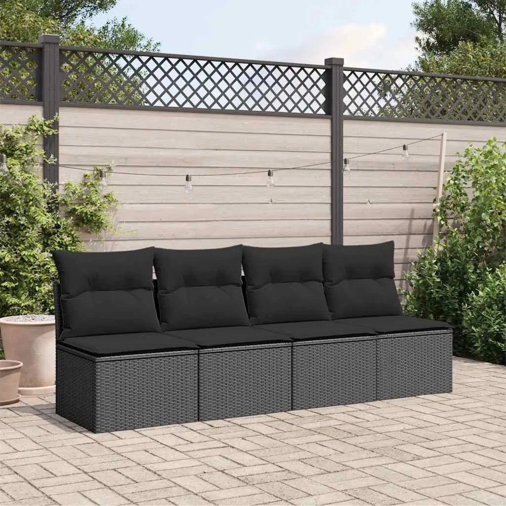 Outdoor Garden Sofa 4-Seater Modular Black PE Rattan with Cushions